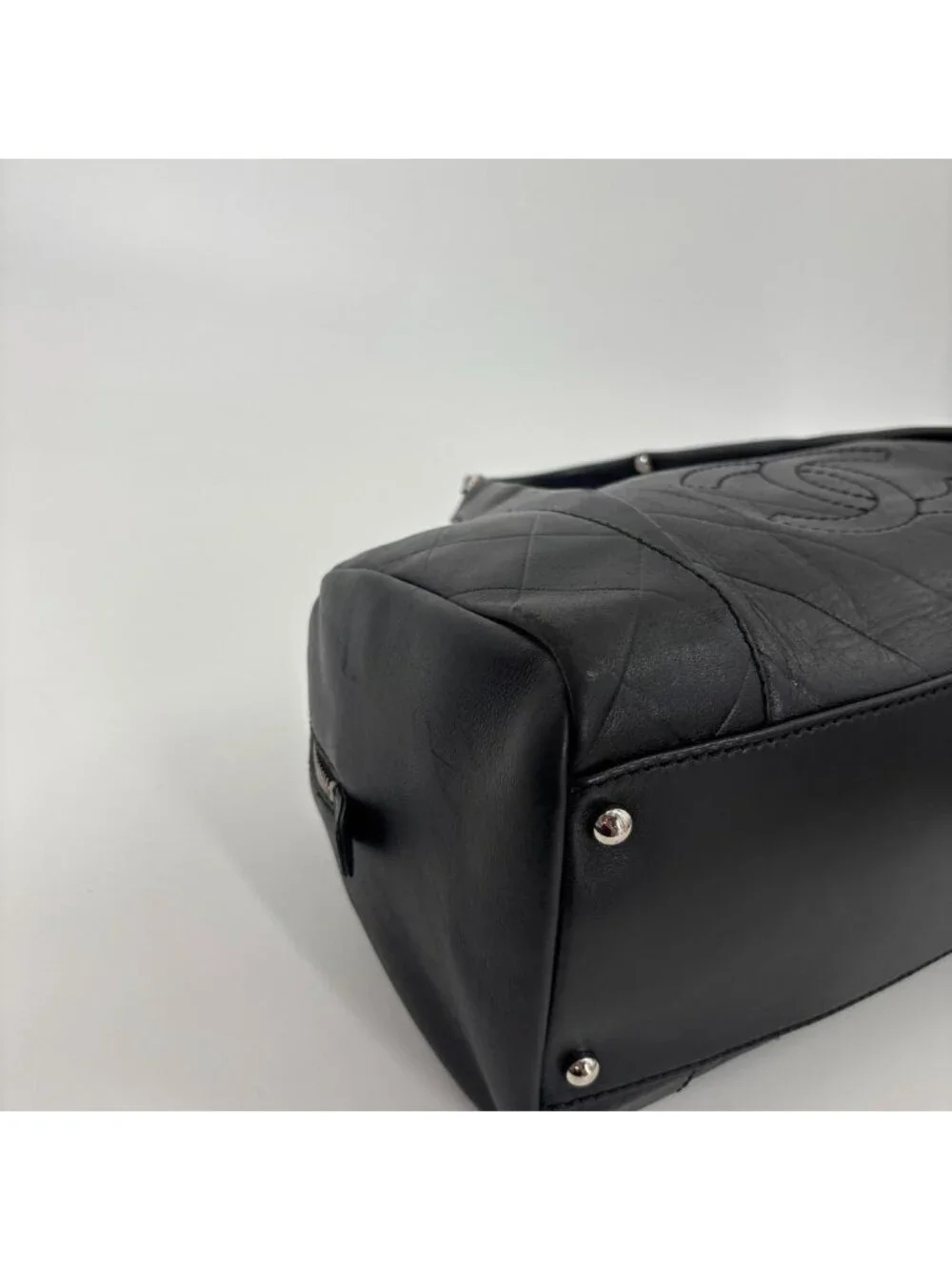 Chanel Super Chez Blanc Lambskin Mini Boston Bag Black